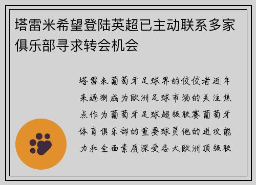 塔雷米希望登陆英超已主动联系多家俱乐部寻求转会机会